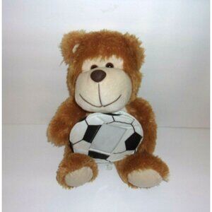 Peek-A-Boo Toys Brown Teddy Bear Soccer Ball Picture Frame Plush 11"